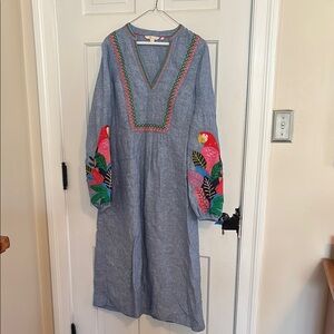 Boden Embroidered Parrot Midi Dress